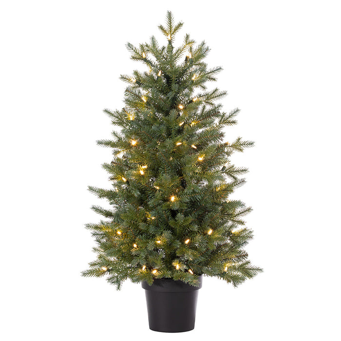 36"Hx24"W Norway Fir Artificial Tree w/Plastic Pot, LED Pre-Lit -Green - YTPN92-36/LD