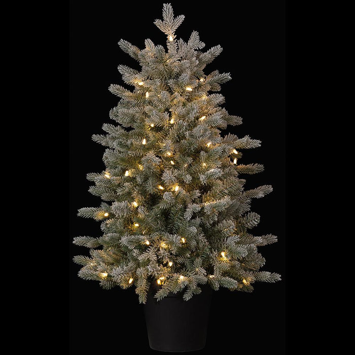 36"Hx24"W Flocked Norway Fir Artificial Tree w/Plastic Pot, LED Pre-Lit -Green - YTPS92-36/LD