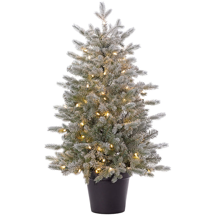 36"Hx24"W Flocked Norway Fir Artificial Tree w/Plastic Pot, LED Pre-Lit -Green - YTPS92-36/LD