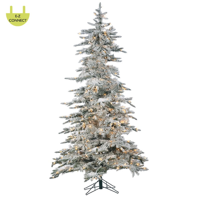 7'6"Hx54"W Snowed Mountain Pine LED-Lighted Artificial Christmas Tree w/Stand -Green/Snow - YTT207-GR/SN