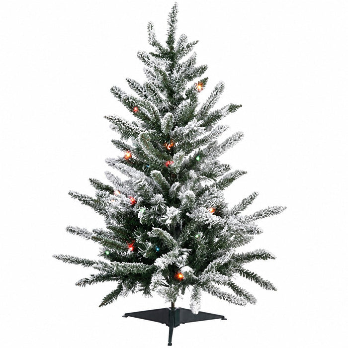 36"Hx30"W Flocked Mountain Pine Artificial Christmas Tree, Pre-Lit (Multicolor) -Green/Snow (Pack of 2) - YTT936-GR/SN