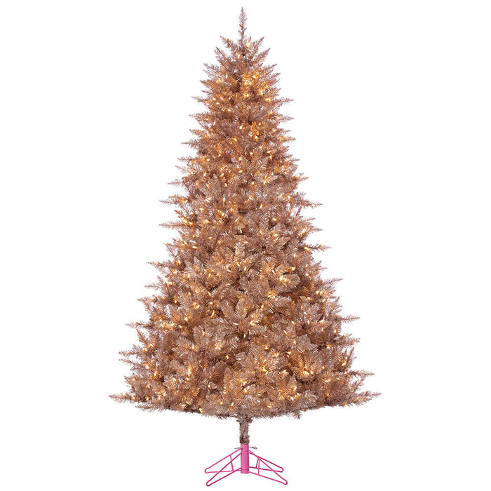 7'6"Hx54"W Tinsel Artificial Christmas Tree, LED Pre-Lit -Rose Gold - YTTN76-RG/LD