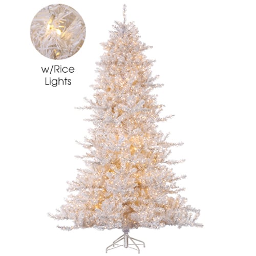 7'6"Hx60"W White Noble Rice LED-Lighted Artificial Christmas Tree w/Stand -White - YTW077-WH