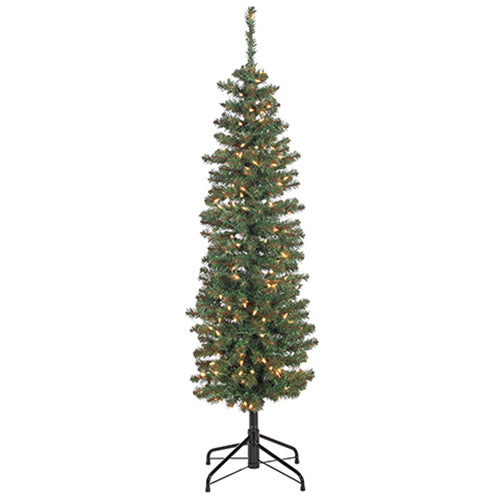 5'Hx16"W Tower Pencil Pine Lighted Artificial Christmas Tree w/Stand -Green - YTW215-GR