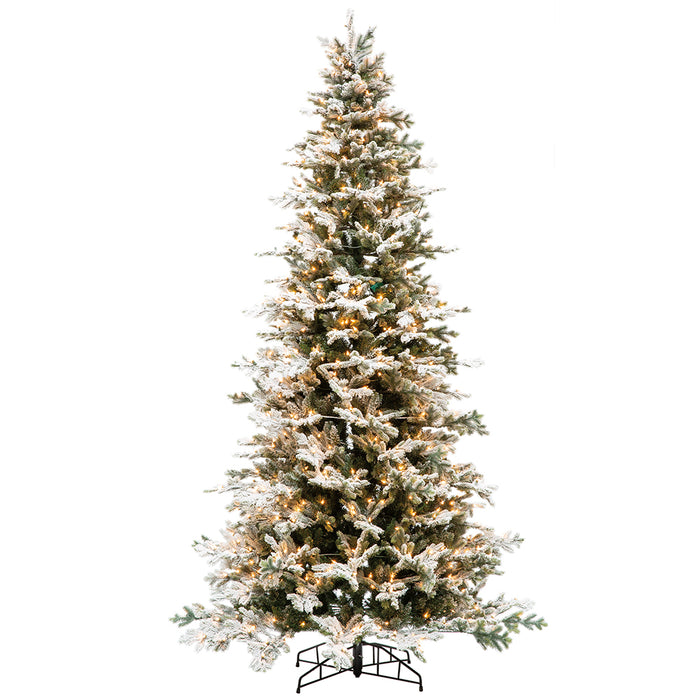 9'6"Hx63"W Snowed Norway Slim Pine Lighted Artificial Christmas Tree w/Stand -Snow - YTW339-SN