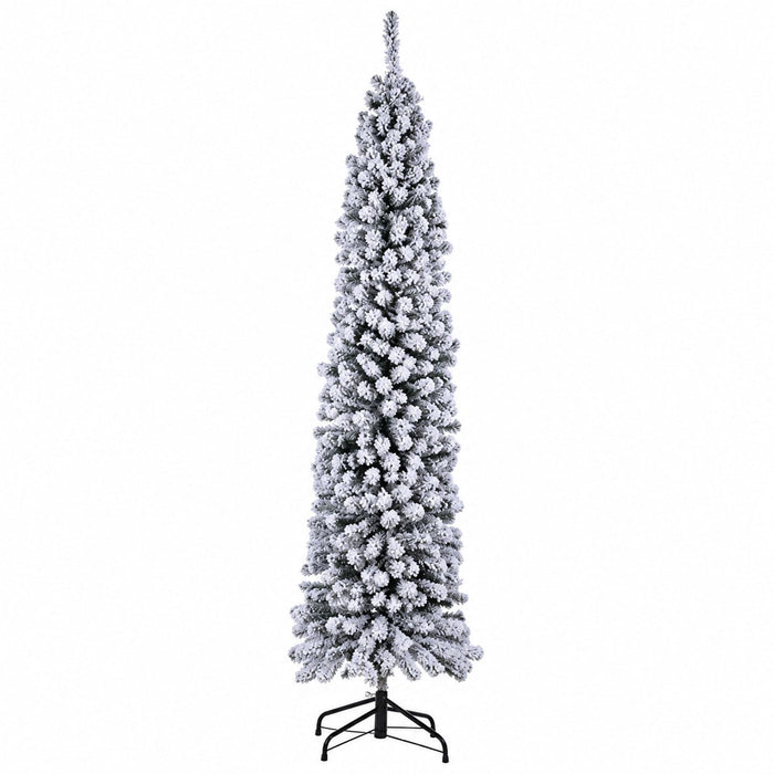 7'6"Hx21"W Flocked Tower Artificial Christmas Tree, Unlit -Snow - YTW407-SN