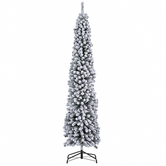 9'Hx25"W Flocked Tower Artificial Christmas Tree, Unlit -Snow - YTW409-SN
