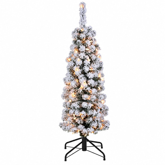 4'Hx15"W Flocked Tower Artificial Christmas Tree, Pre-Lit -Snow - YTW414-SN
