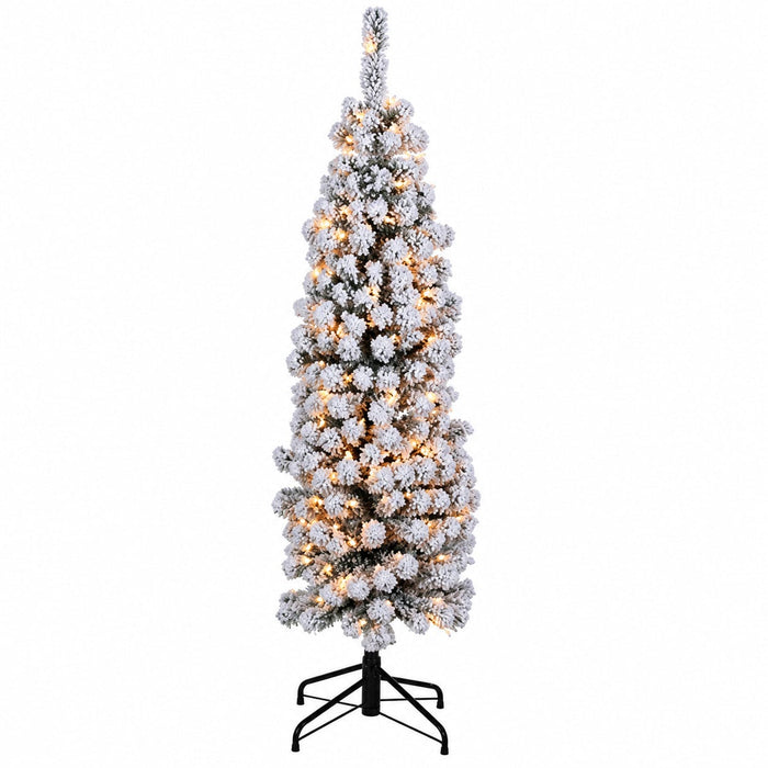 5'Hx16"W Flocked Tower Artificial Christmas Tree, Pre-Lit -Snow - YTW415-SN