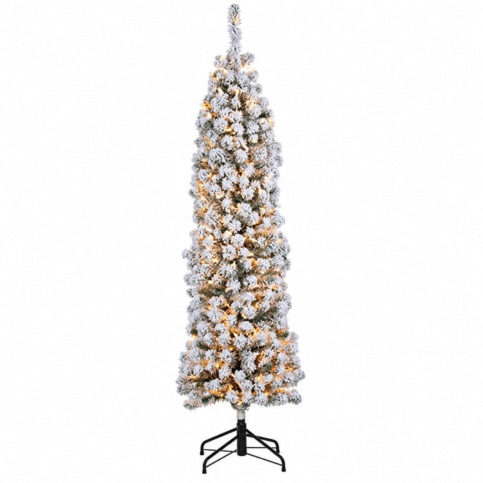 6'Hx19"W Flocked Tower Artificial Christmas Tree, Pre-Lit -Snow - YTW416-SN