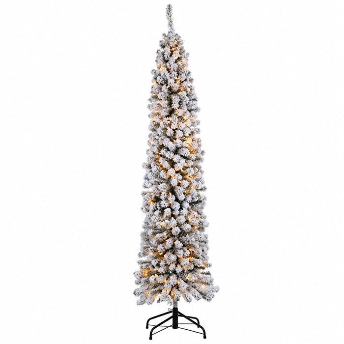 7'6"Hx21"W Flocked Tower Artificial Christmas Tree, Pre-Lit -Snow - YTW417-SN