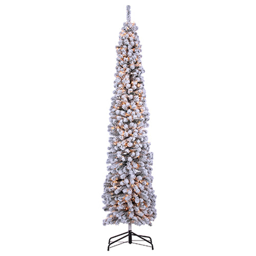 9'Hx25"W Flocked Tower Lighted Artificial Christmas Tree w/Stand -Snow - YTW419-SN