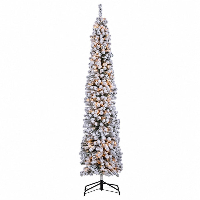 9'Hx25"W Flocked Tower Artificial Christmas Tree, Pre-Lit -Snow - YTW419-SN