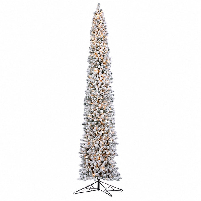 10'Hx27"W Flocked Tower Artificial Christmas Tree, Pre-Lit -Snow - YTW420-SN