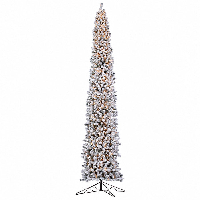 12'Hx33"W Flocked Tower Artificial Christmas Tree, Pre-Lit -Snow - YTW422-SN
