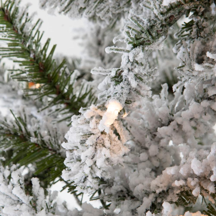 6'Hx37"W Flocked Pine Artificial Tree, Pre-Lit -Green - YTZ506-WH