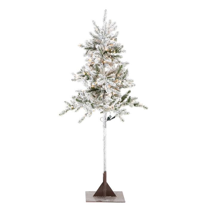 6'Hx37"W Flocked Pine Artificial Tree, Pre-Lit -Green - YTZ506-WH
