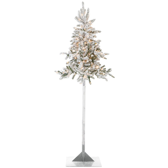 8'Hx41"W Flocked Pine Artificial Tree, Pre-Lit -Green - YTZ508-WH