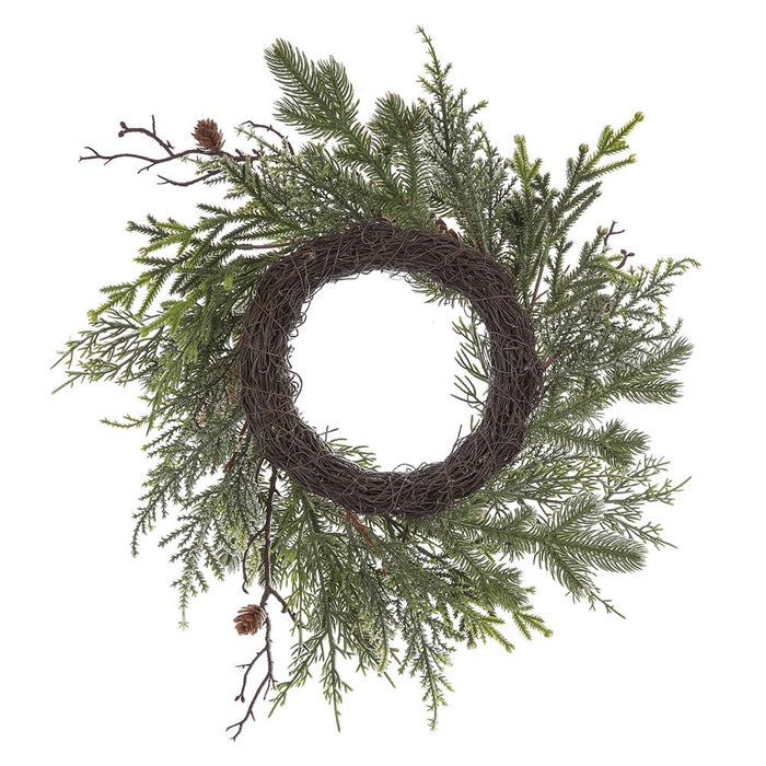 16" Flocked Artificial Pinecone & Pine Wreath -White/Green (Pack of 2) - YW0316-WH/GR