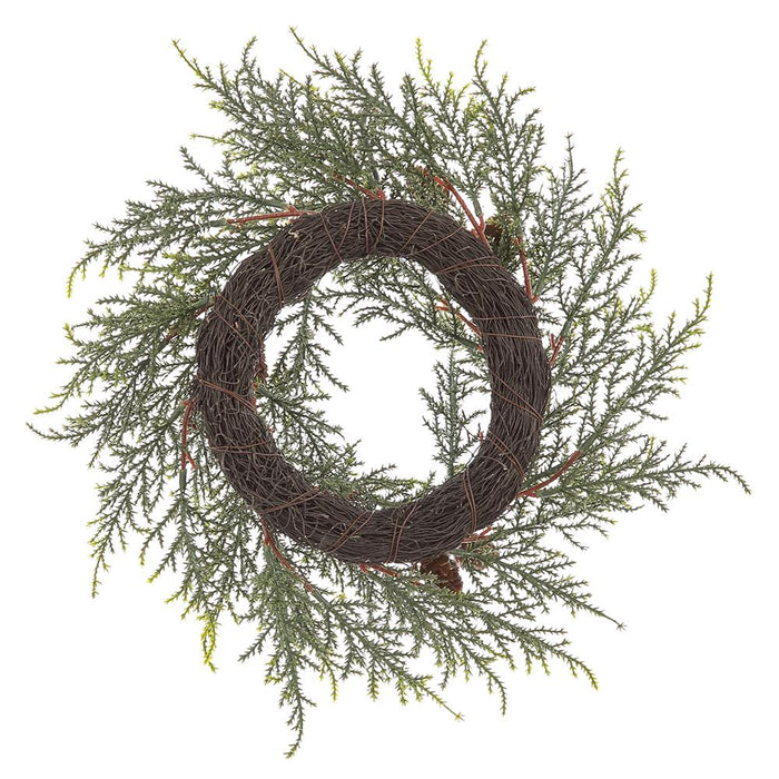 18" Glittered Artificial Pine & Pinecone Wreath -Green (Pack of 3) - YW0318-GR