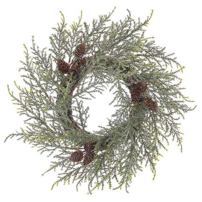 18" Glittered Artificial Pine & Pinecone Wreath -Green (Pack of 3) - YW0318-GR