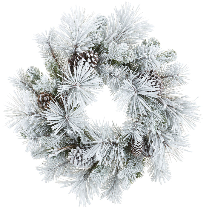 20" Flocked Artificial Pinecone & Mixed Pine Wreath -White/Green (Pack of 2) - YW0772-WH/GR