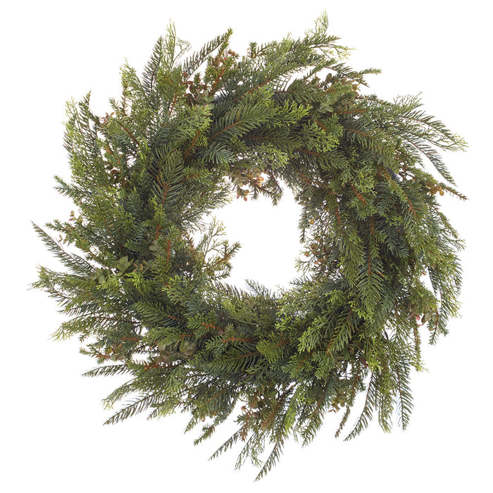 24" Artificial Mixed Cedar & Pine Wreath -Green - YW1000-GR