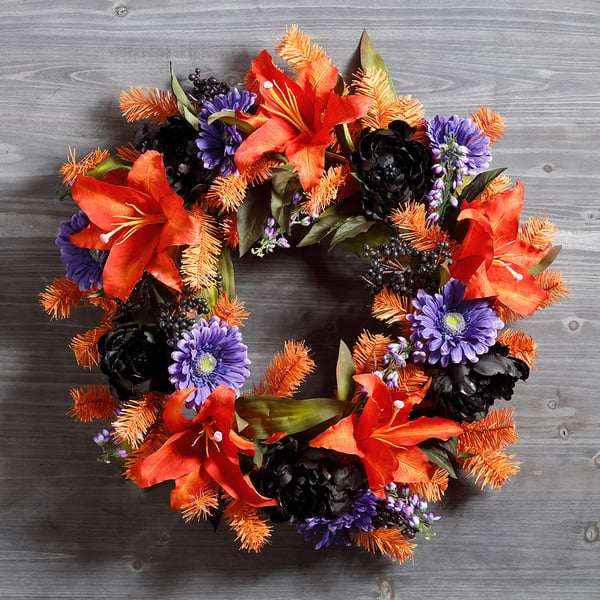 24" Artificial Pine Work Hanging Wreath -Orange (pack of 12) - YW2024-OR