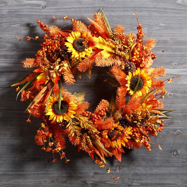 24" Artificial Pine Work Hanging Wreath -Orange (pack of 12) - YW2024-OR