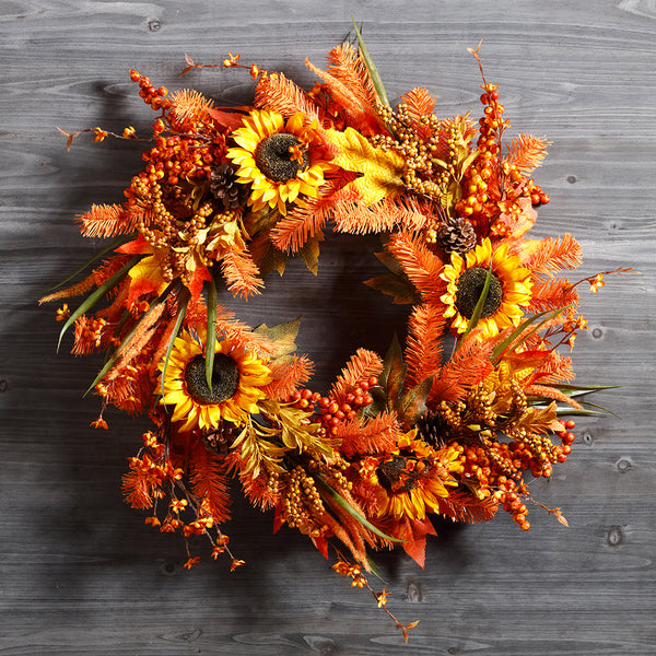 24" Artificial Pine Work Wreath -Orange (Pack of 12) - YW2024-OR