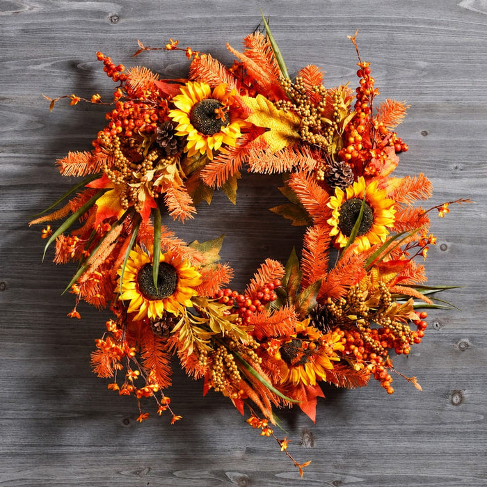 24" Artificial Pine Work Wreath -Orange (Pack of 12) - YW2024-OR