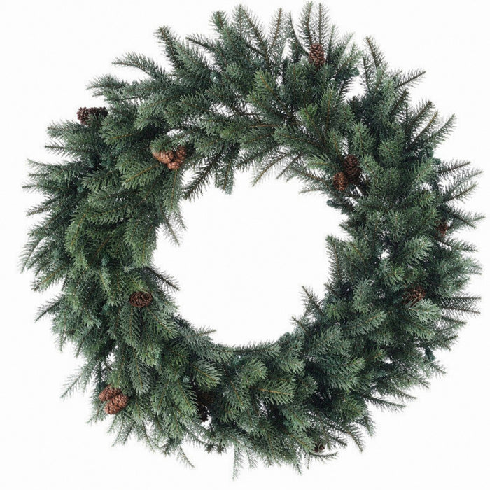 24" PE Artificial New England Pine & Pinecone Wreath -Green (Pack of 2) - YW3024-GR