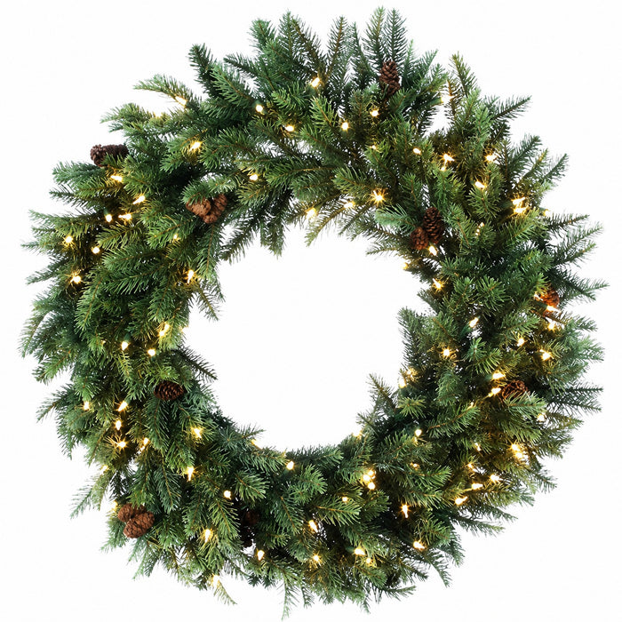 24" PE Artificial New England Pine & Pinecone Wreath, Pre-Lit -Green (Pack of 2) - YW3124-GR