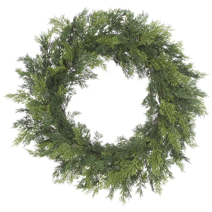 24" PE Soft-Touch Cedar Artificial Wreath -2 Tone Green - YWC010-GR/TT