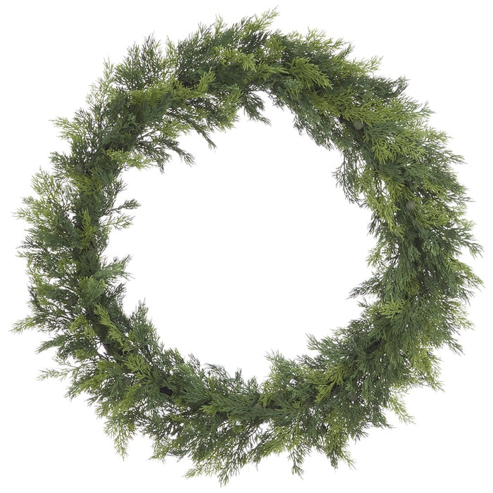 30" PE Soft-Touch Cedar Artificial Wreath -2 Tone Green - YWC012-GR/TT