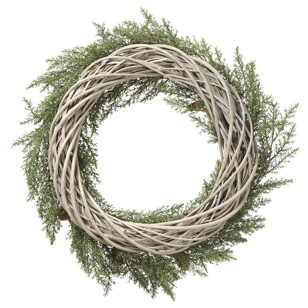25" Artificial Cedar & Pinecone Wreath -Green/Brown - YWC021-GR/BR