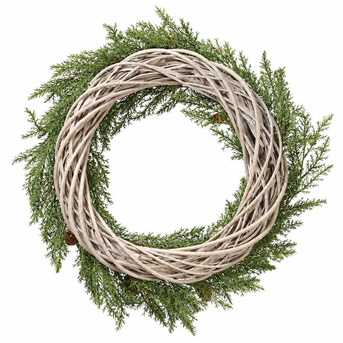 25" Artificial Cedar & Pinecone Wreath -Green/Brown - YWC021-GR/BR