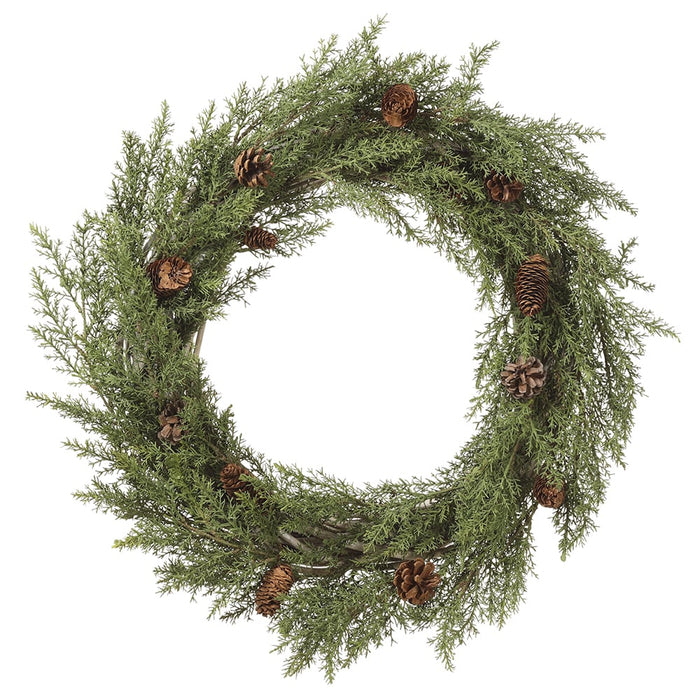 25" Artificial Cedar & Pinecone Wreath -Green/Brown - YWC021-GR/BR