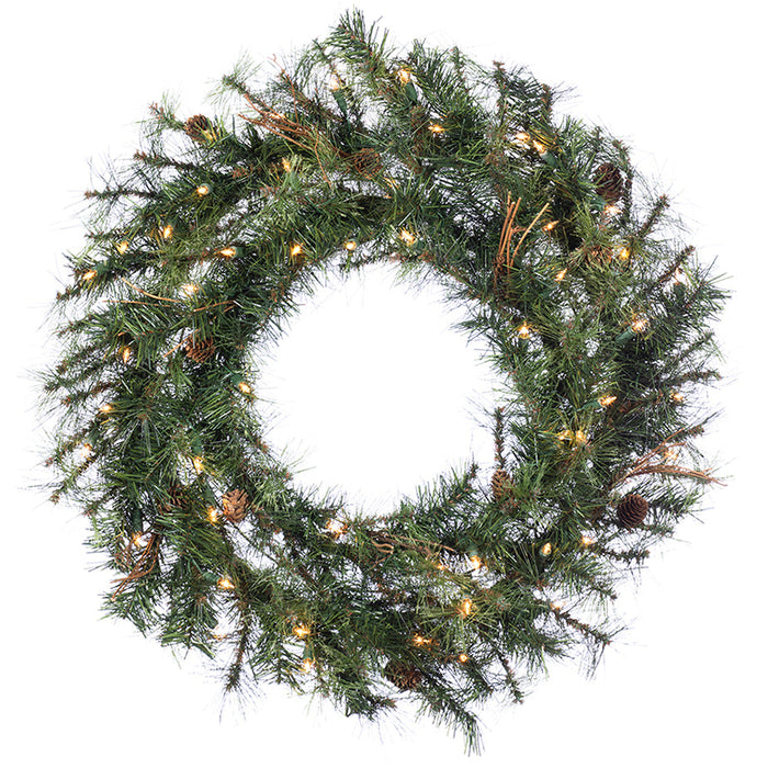 30" Artificial Mixed Country Pine Wreath, Pre-Lit (Smart) -Green (Pack of 4) - YWC030-GR