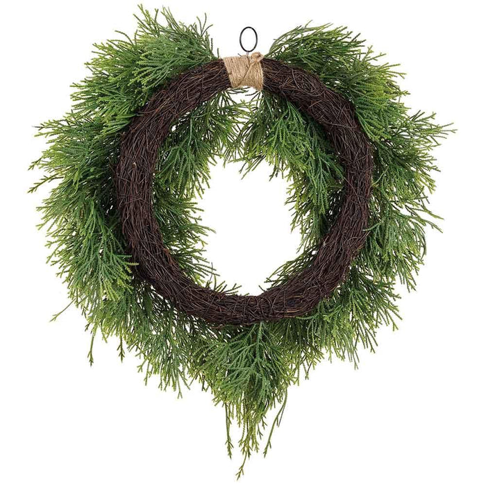 24" Artificial Club Moss Fern & Cedar Wreath -Green (Pack of 2) - YWC114-GR