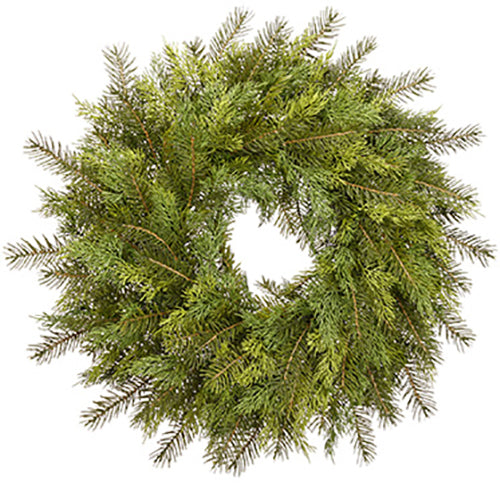 24" Cedar & Pine Artificial Hanging Wreath -2 Tone Green - YWC212-GR/TT
