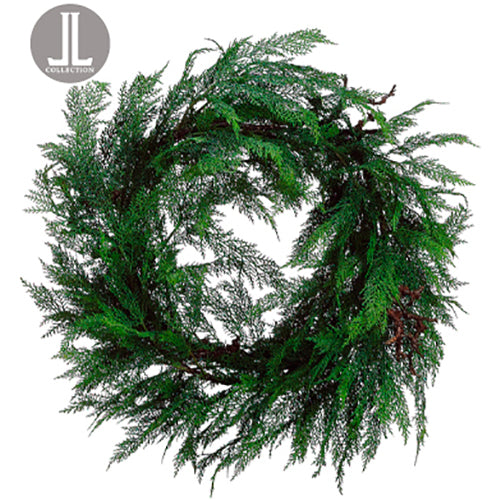 24" Artificial Cedar Twig Hanging Wreath -Green - YWC214-GR