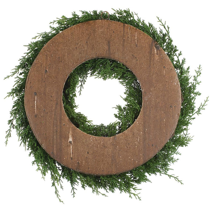 26" Flocked Artificial Cedar Wreath, Battery LED Pre-Lit -Green/White - YWC248-GR/WH