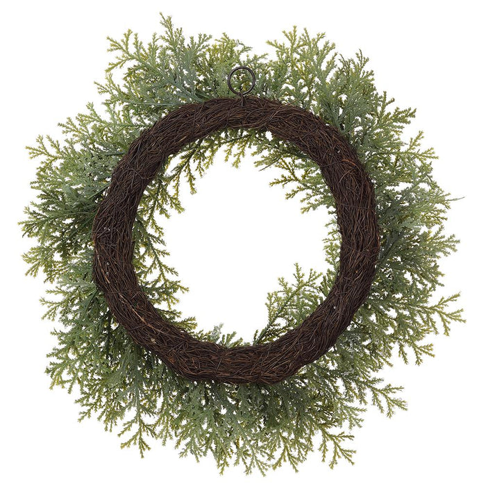 24" Iced Artificial Cedar Wreath -Green/Clear (Pack of 2) - YWC260-GR/CW