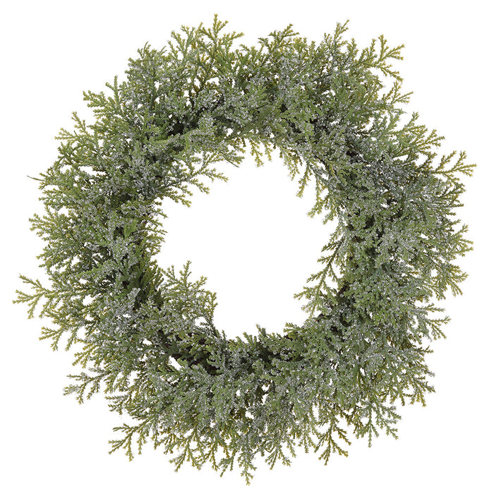 24" Iced Artificial Cedar Wreath -Green/Clear (Pack of 2) - YWC260-GR/CW