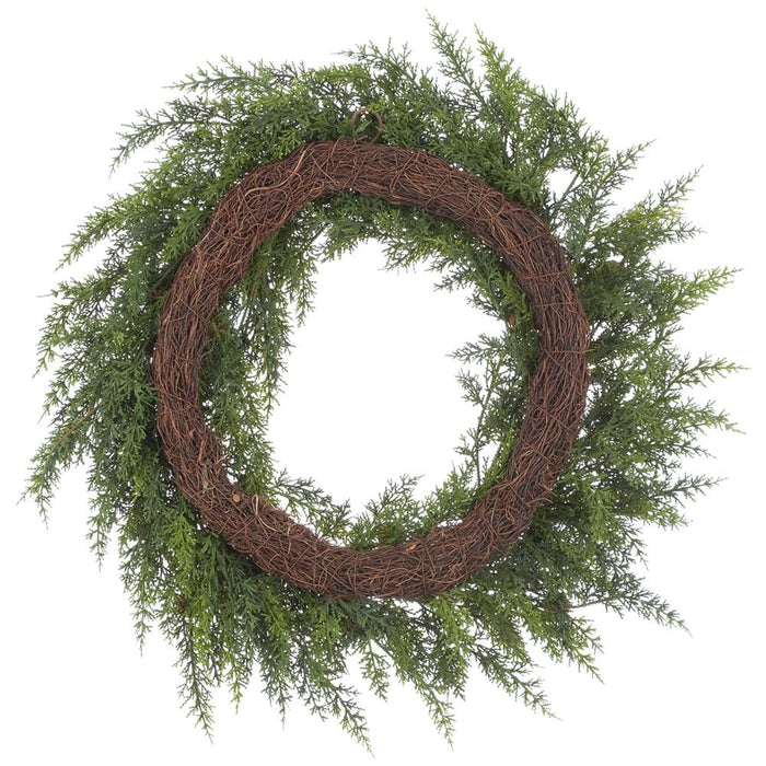22" PE Soft-Touch Cedar & Pinecone Artificial Wreath -Green/Brown (Pack of 2) - YWC475-GR/BR