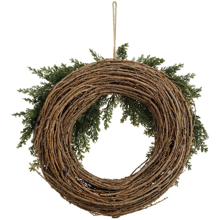 20" Cedar & Twig Artificial Wreath -Green/Brown (Pack of 6) - YWC535-GR/BR