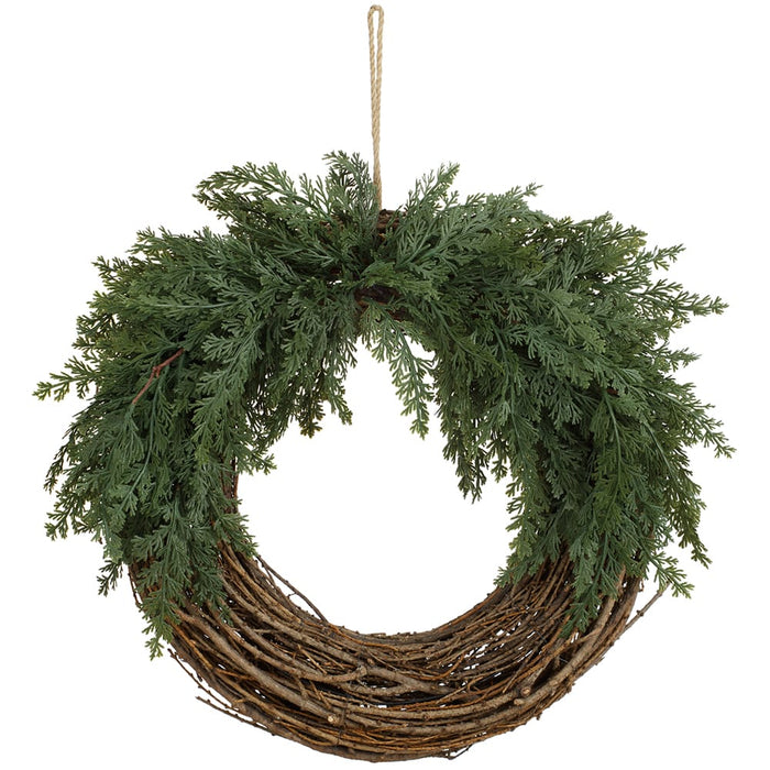 20" Cedar & Twig Artificial Wreath -Green/Brown (Pack of 6) - YWC535-GR/BR