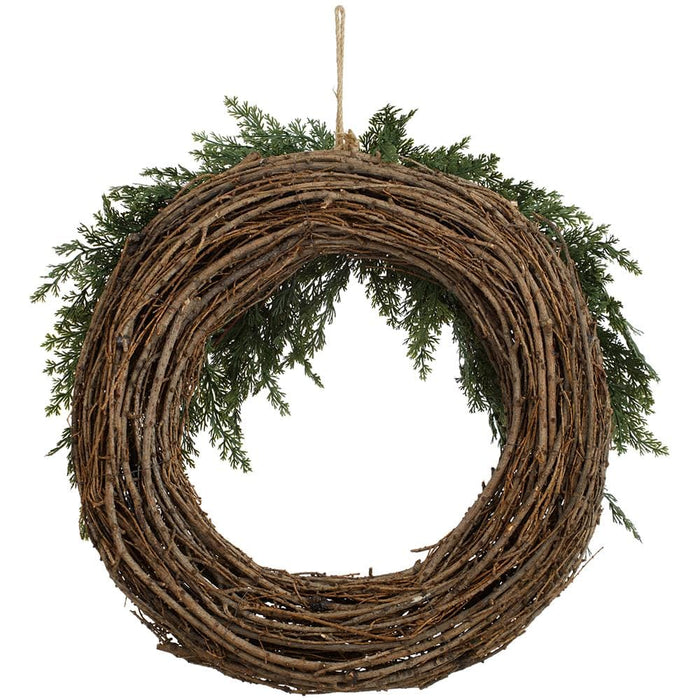 22" Cedar & Twig Artificial Wreath -Green/Brown (Pack of 6) - YWC536-GR/BR