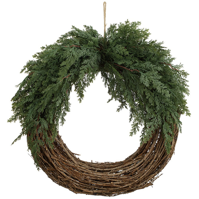 22" Cedar & Twig Artificial Wreath -Green/Brown (Pack of 6) - YWC536-GR/BR